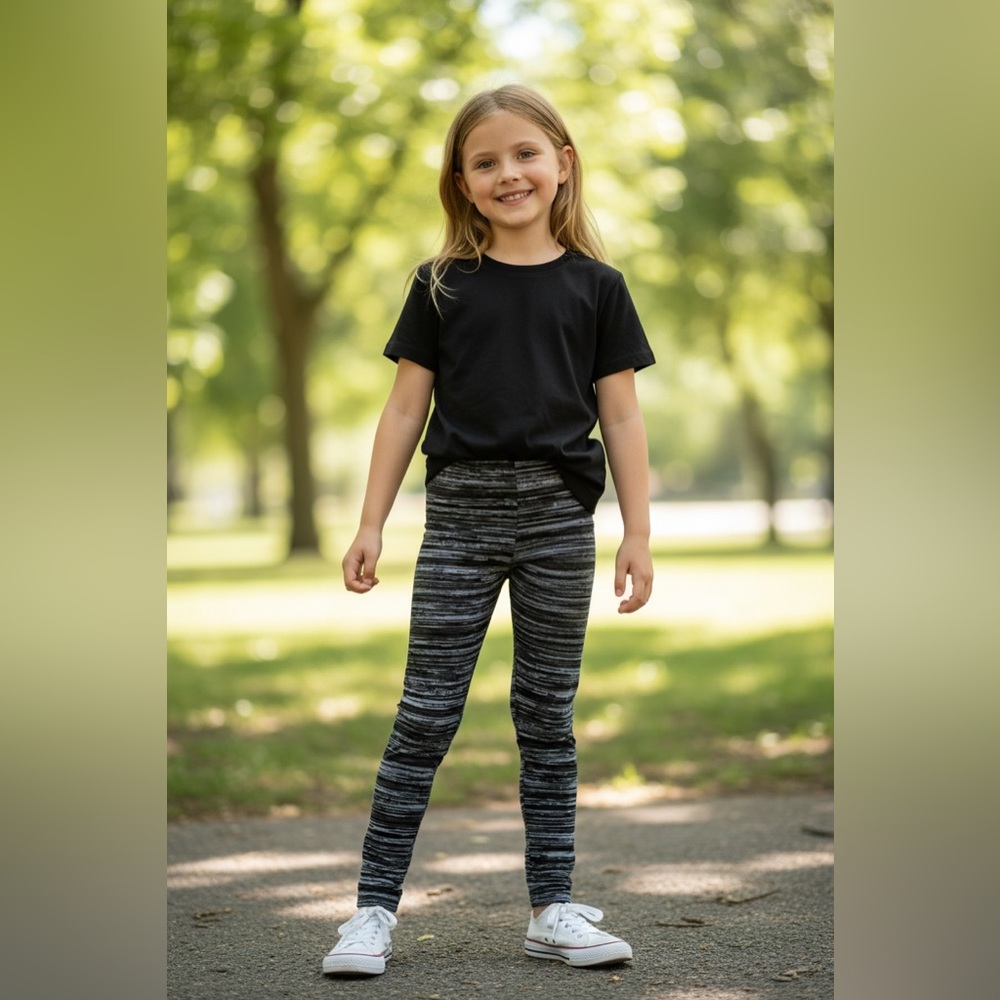 Kids' Black and Gray Striped Leggings